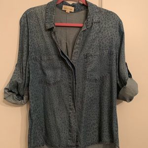 Button up denim long sleeve top